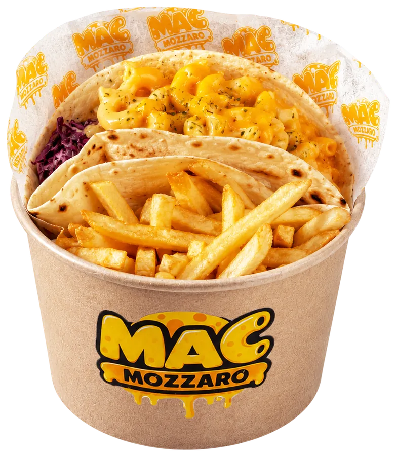 Mac Mozzaro Mac Cheese Ultimate, taco dengan french fries dan smashed chicken
