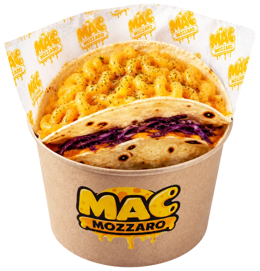 Mac Mozzaro Mac Chick Fola, taco mac and cheese dengan smashed chicken